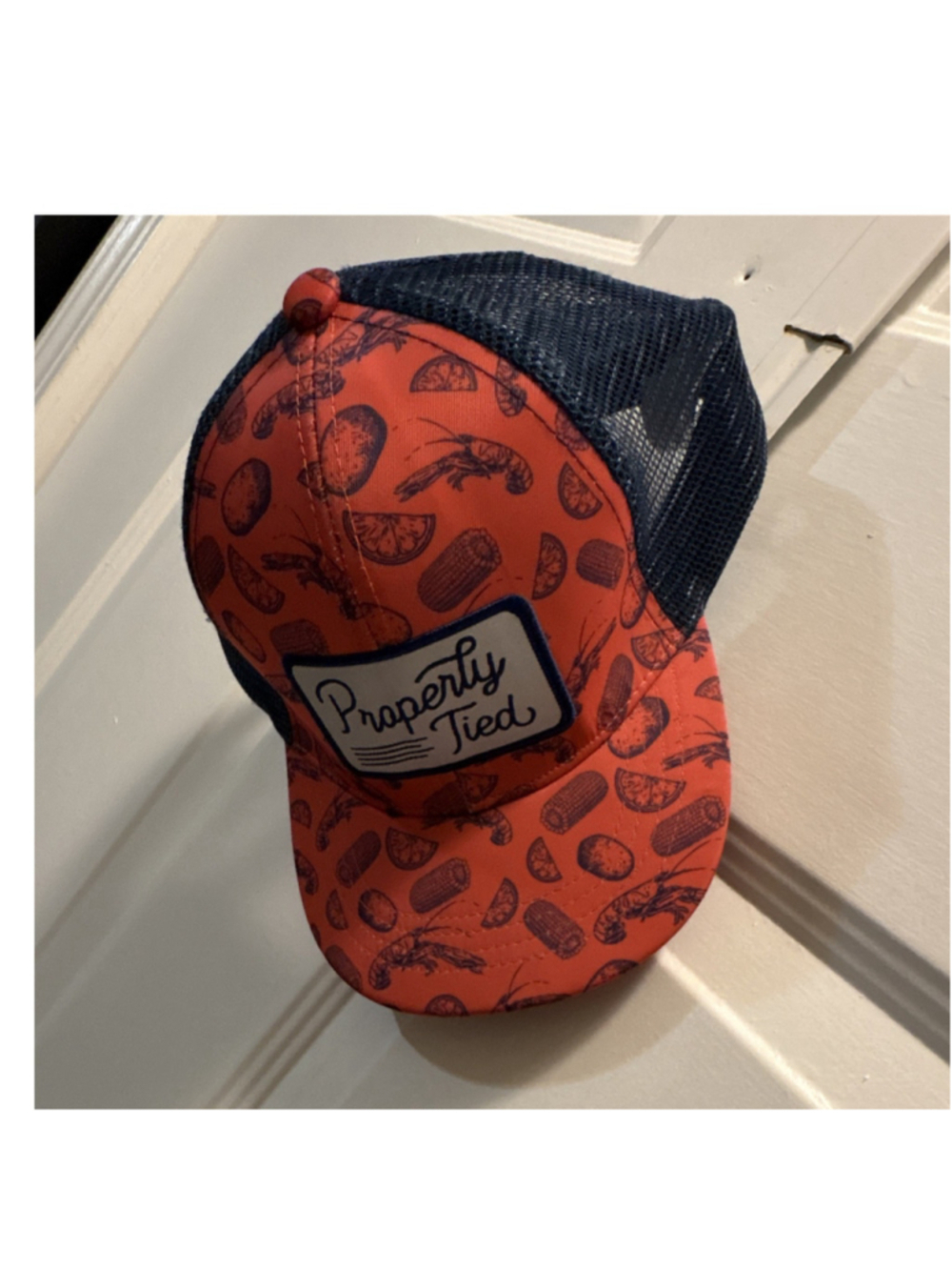 Properly Tied Youth Fit Boys Trucker Hat Orange Navy Mesh Adjustable